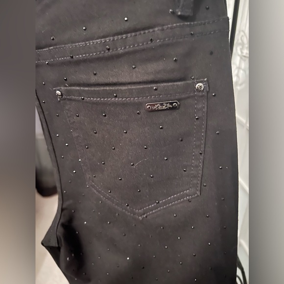 CACHE Black Denim Studded Black Bead/Stud Jean Pants Size 2 - Picture 8 of 12